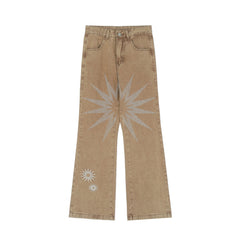 Fiction House Men's Embroidered Loose Fit Hip Hop Jeans