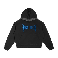 Contrast Plaid Boxy Zip Hoodie