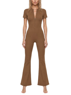 Women’s Tight Flared Leg Quarter-Zip Jumpsuit