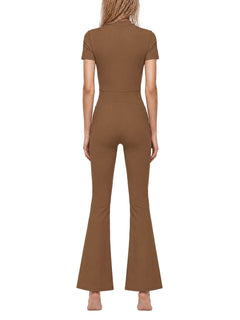 Women’s Tight Flared Leg Quarter-Zip Jumpsuit